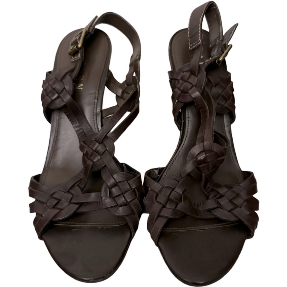 Ralph Lauren Braided Leather Cork Wedge Sandals Size 7.5